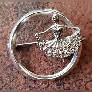 Ballerina Vintage Pin/Brooch with Marcasite studded dress. Excellent condition.